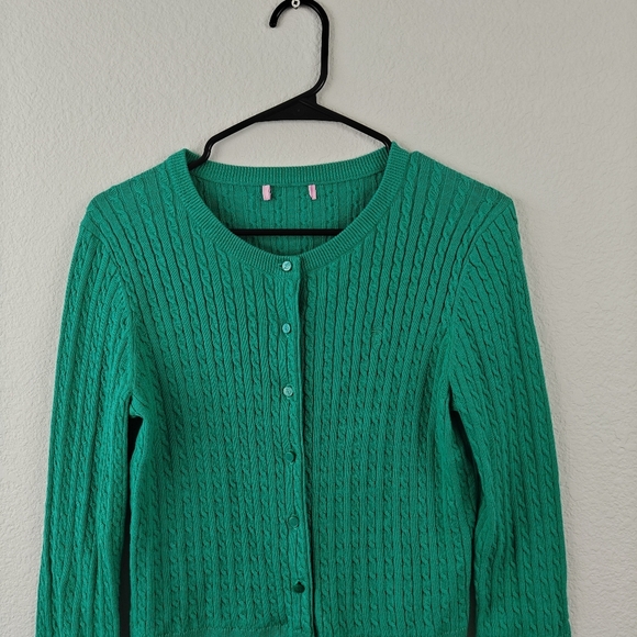 Lilly Pulitzer Cable Knit Kelly Green Palm Tree Button Down Cardigan Woman's S - Picture 5 of 14